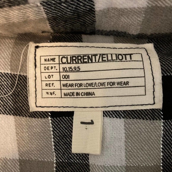 Current Elliot Shirt Womens Sz S Black Beige Plaid Flannel Fringe Button Up - Picture 6 of 9